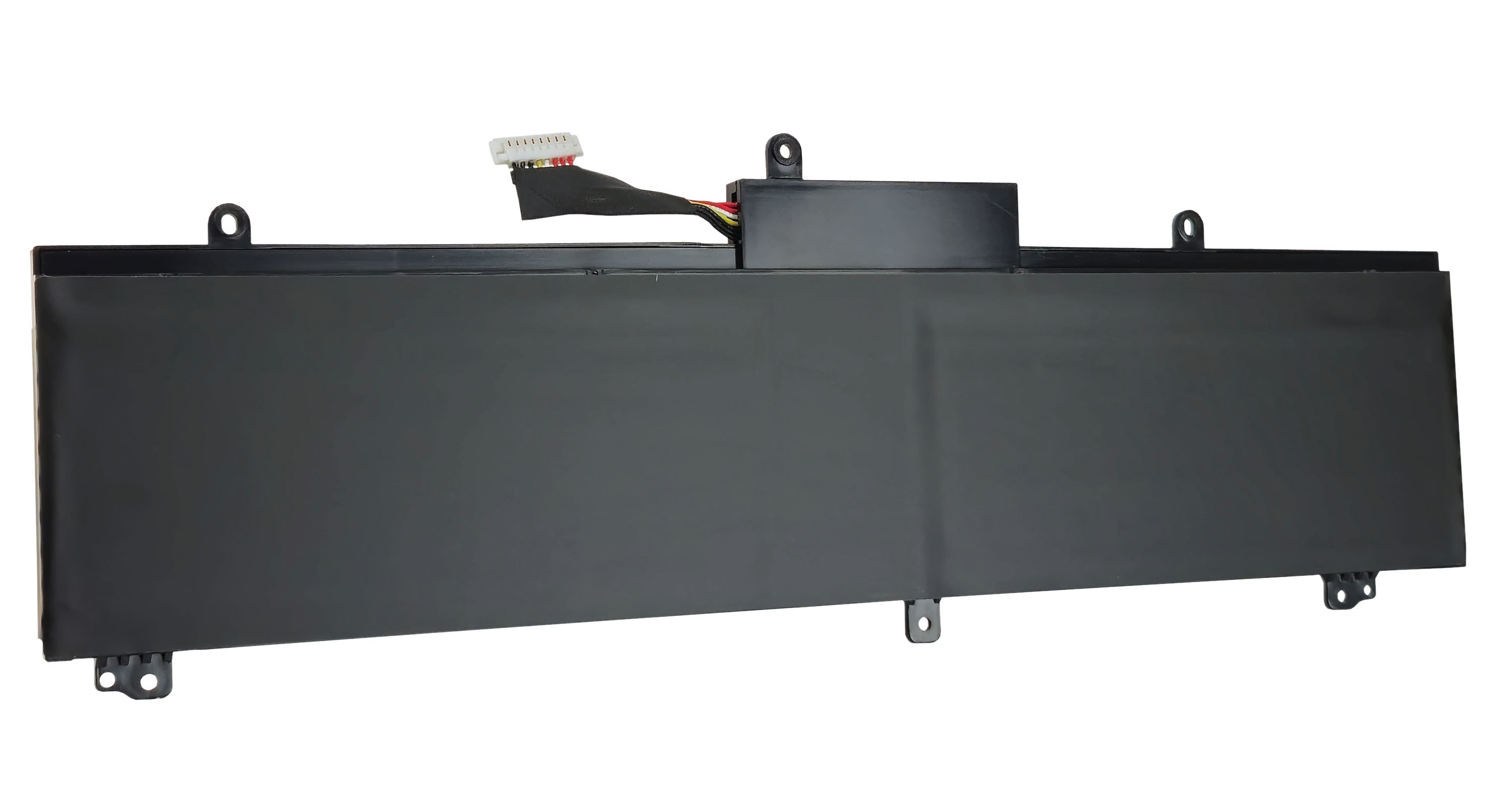 Czarna bateria do laptopa z kablami i otworami montażowymi.