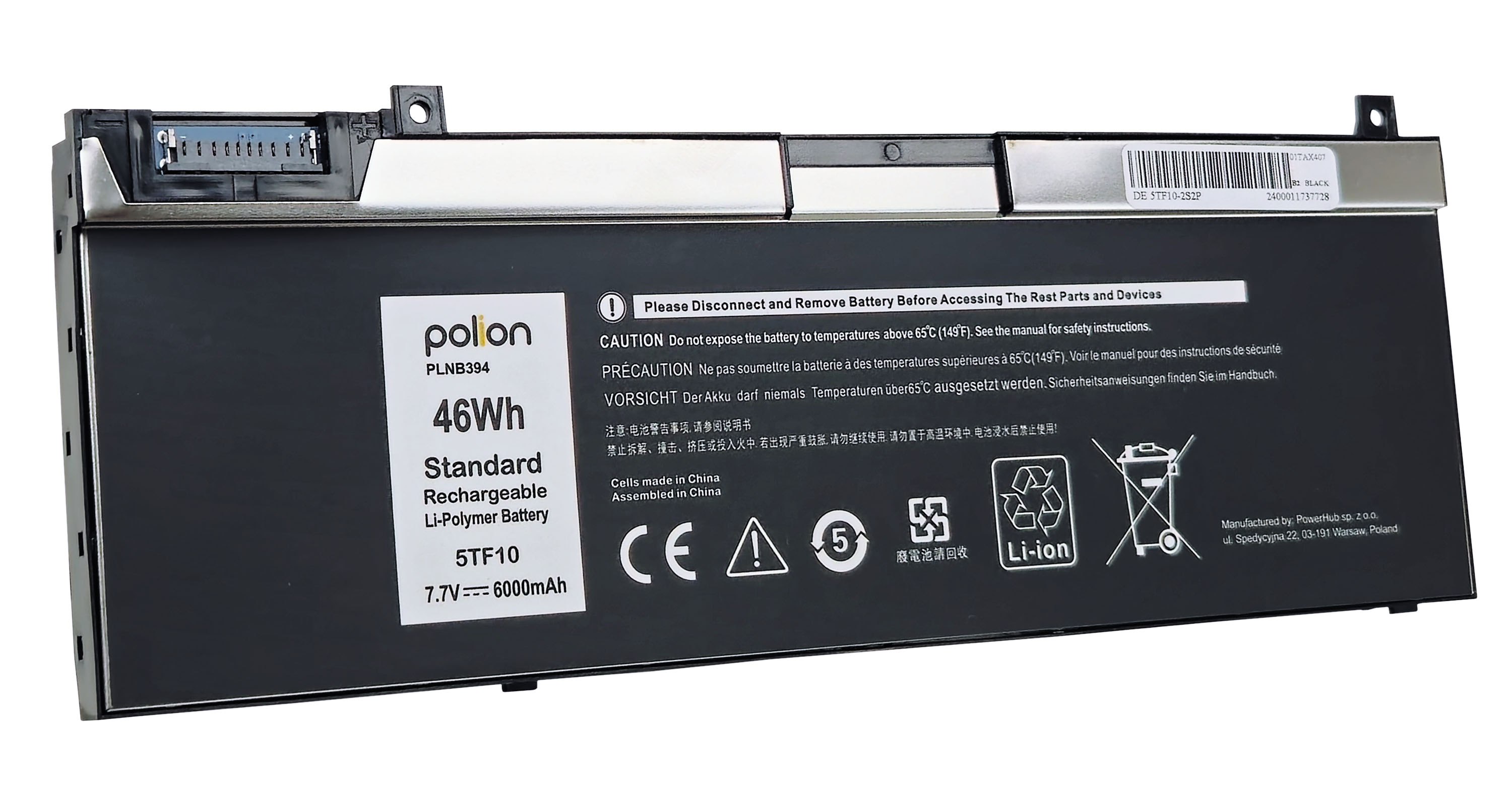Czarna bateria Polion 46Wh, 7.7V, 6000mAh Li-Polymer do laptopa.