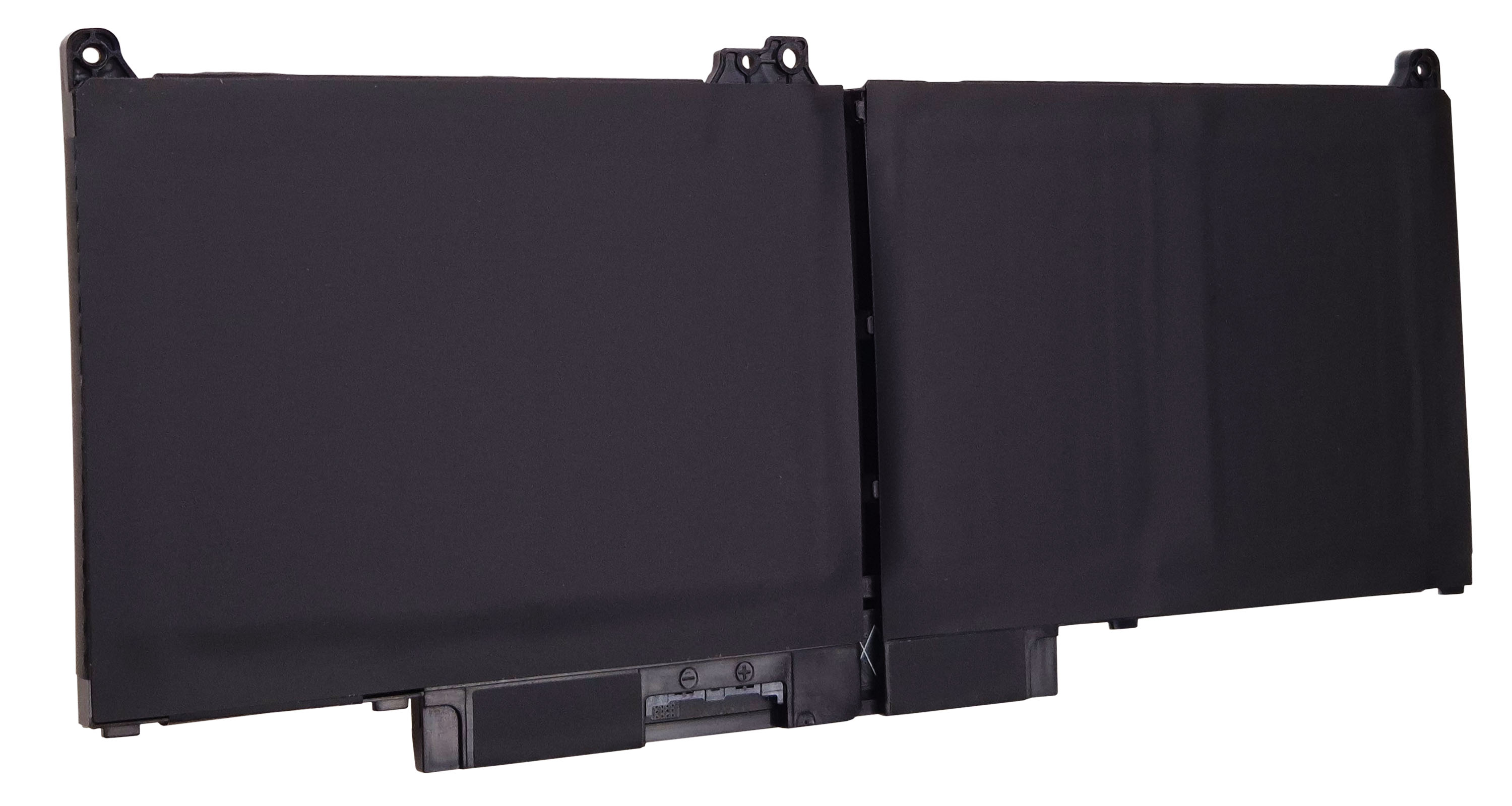 Czarna, dwukomorowa bateria do laptopa z otworami montażowymi.