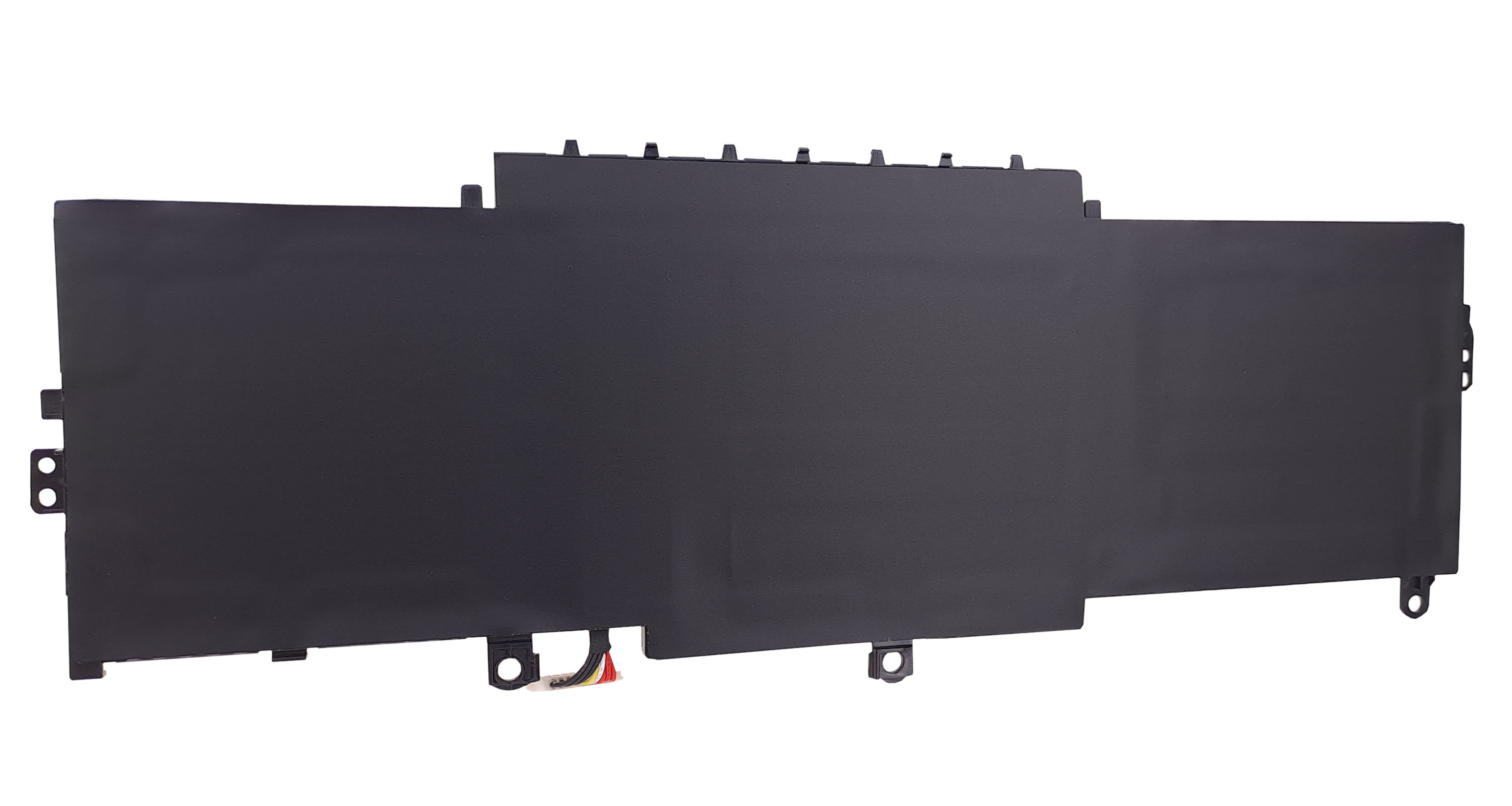 Czarna bateria do laptopa z czerwonymi, żółtymi i czarnymi przewodami.