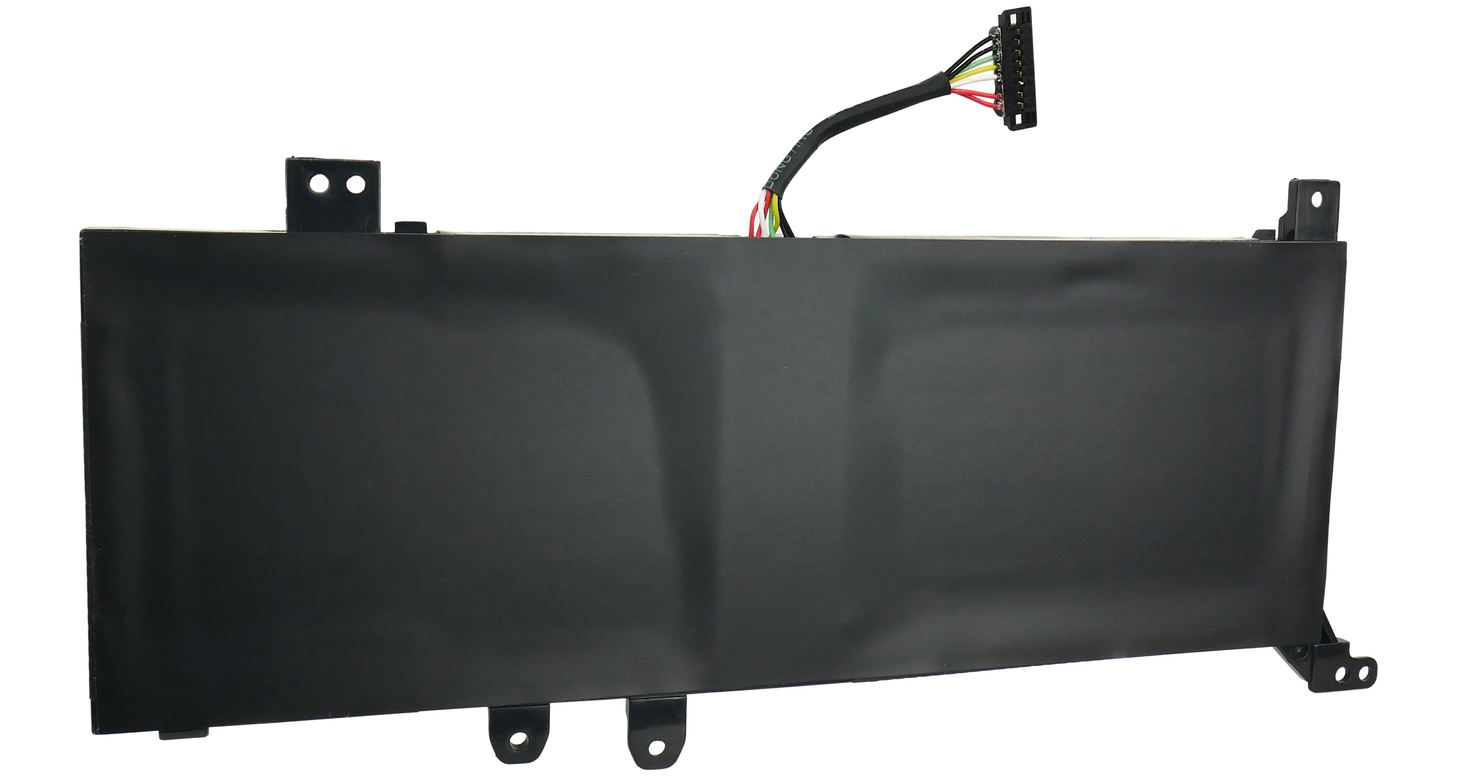 Czarna bateria laptopa z wiązką przewodów z kolorowymi przewodami.