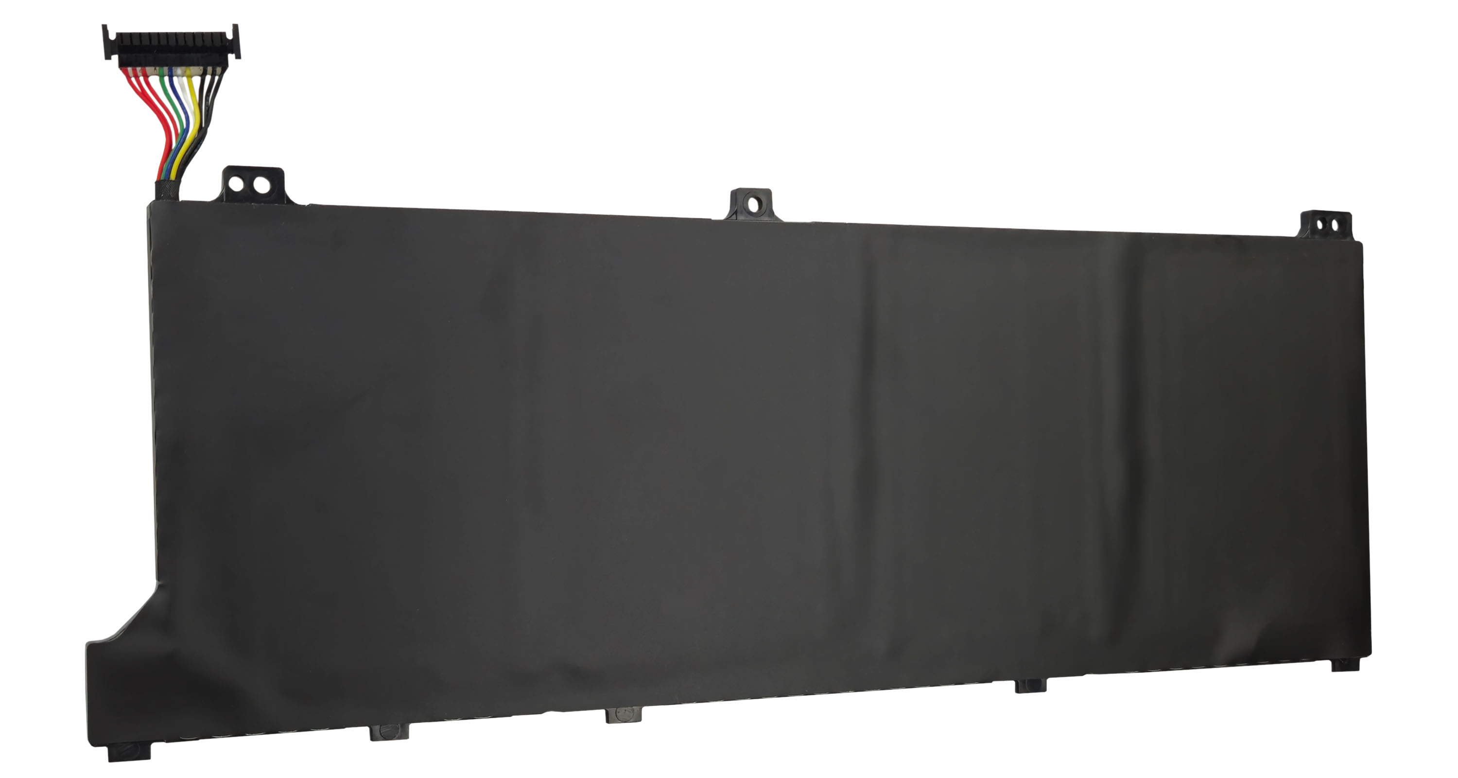 Czarna bateria do laptopa z kolorowymi przewodami i złączem.