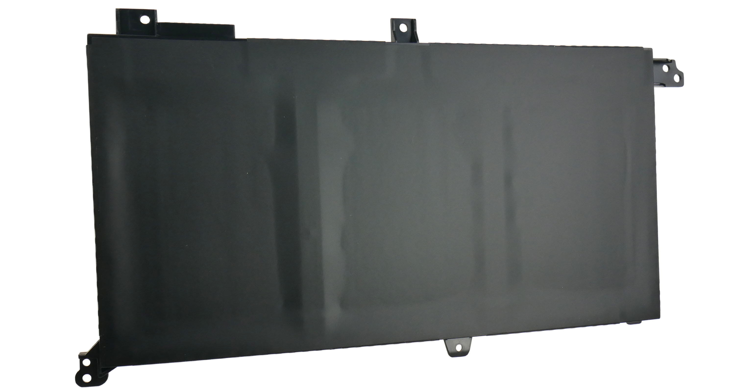 Czarna bateria z zaczepami i otworami montażowymi.