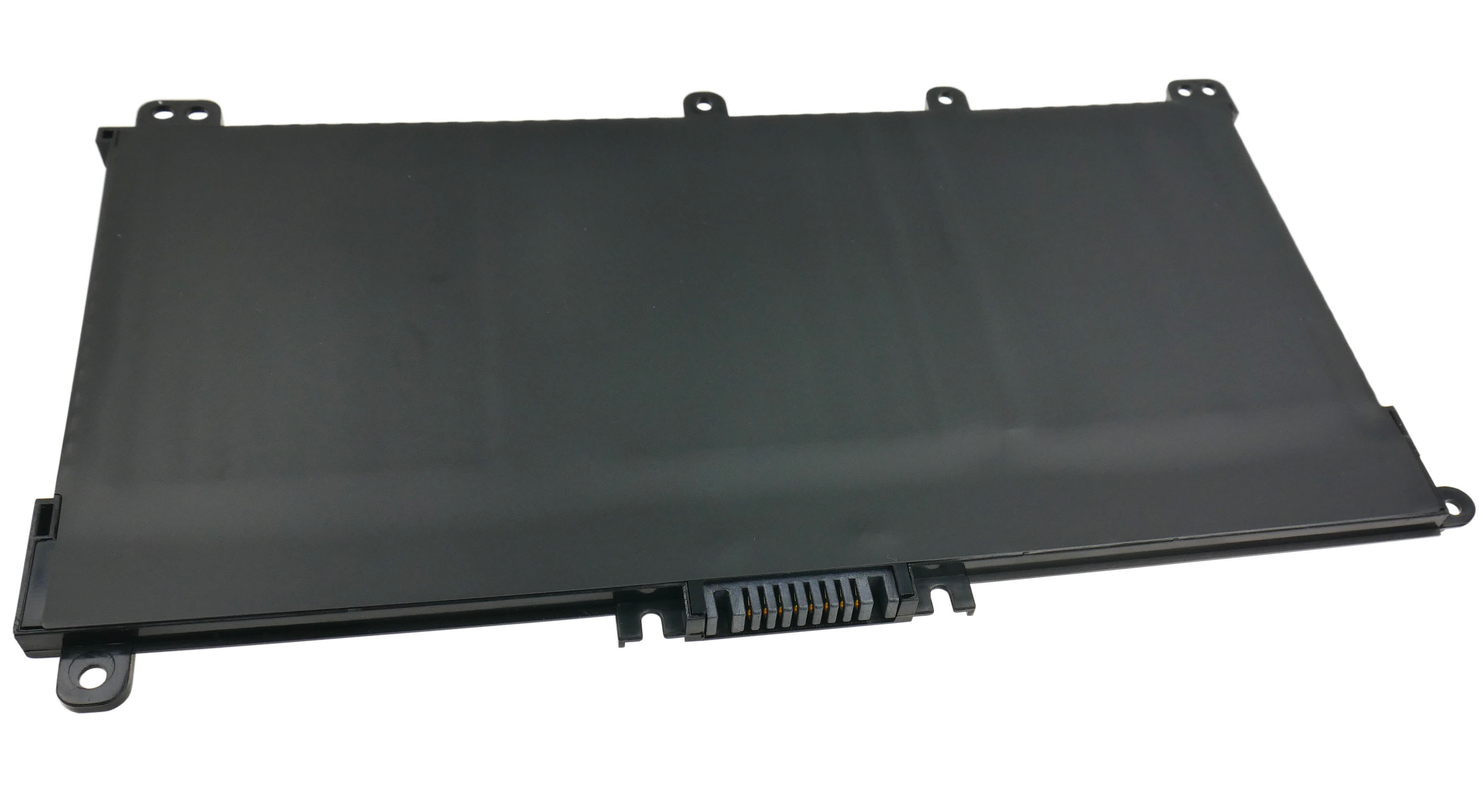 Czarna bateria do laptopa ze złączem i otworami montażowymi.