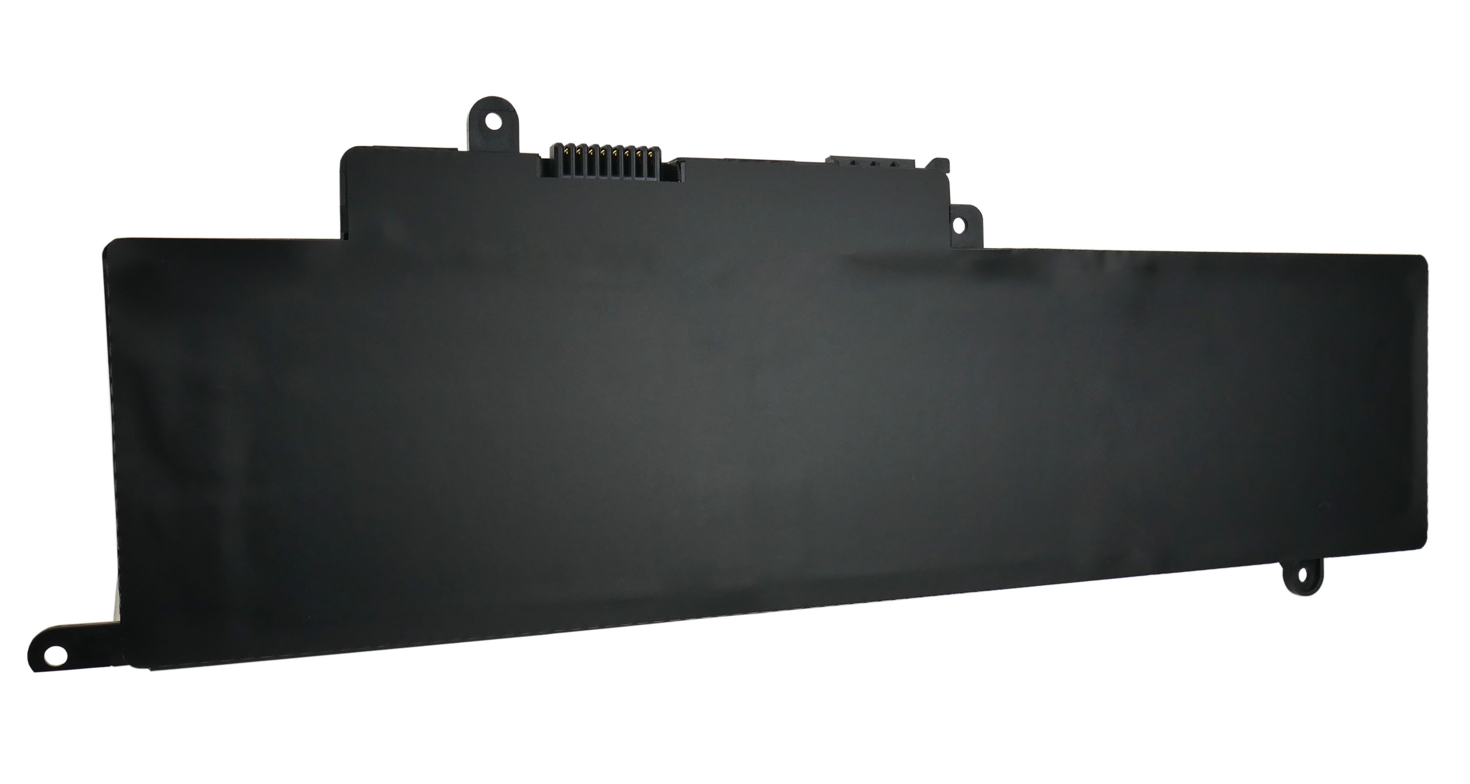 Czarna bateria do laptopa ze złączem i otworami montażowymi.
