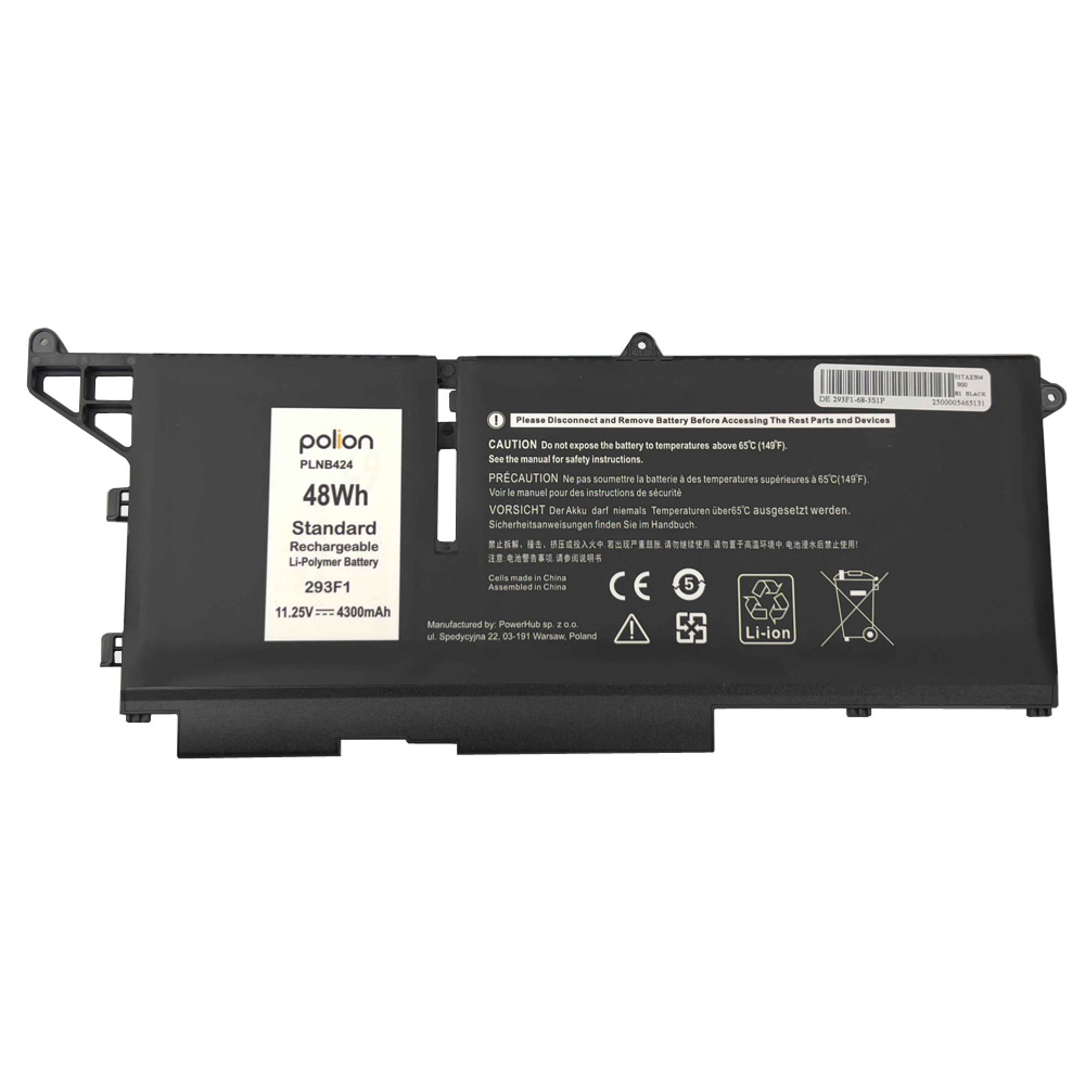 Czarny akumulator z logo "polion", pojemność 48Wh, napięcie 11.25V.