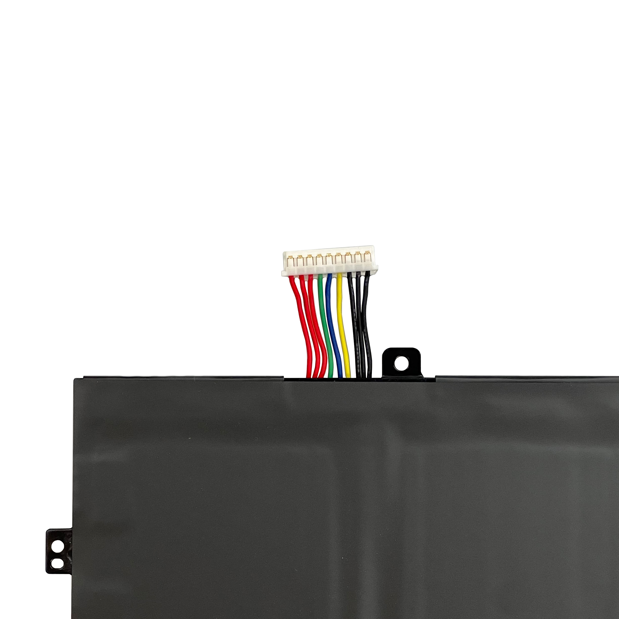 Czarna bateria z gniazdem na przewody z kolorowymi przewodami.