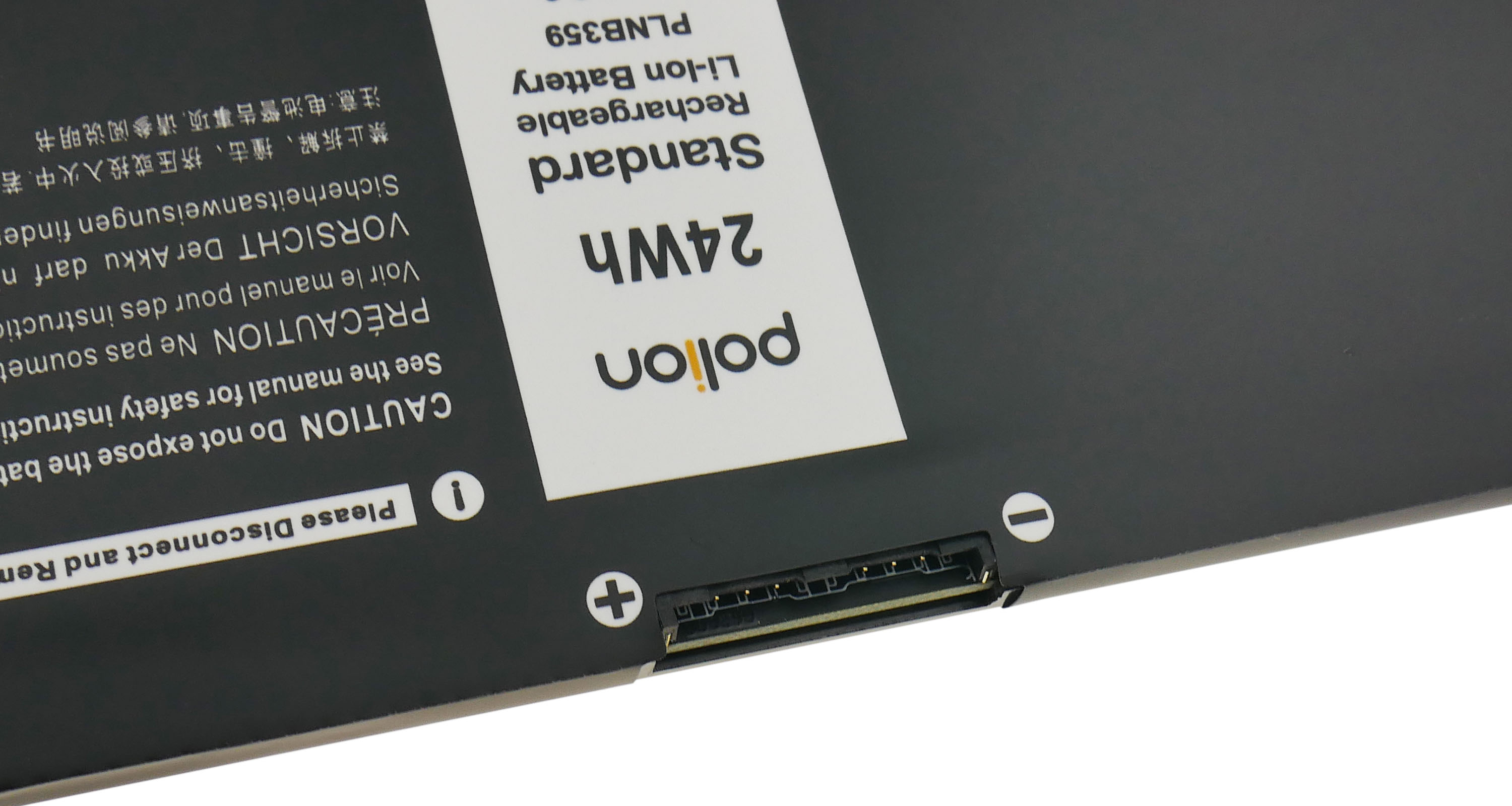 Czarna bateria z tekstem: 24Wh, Polion, Standard, Rechargeable, Li-Ion Battery, PLNB359.