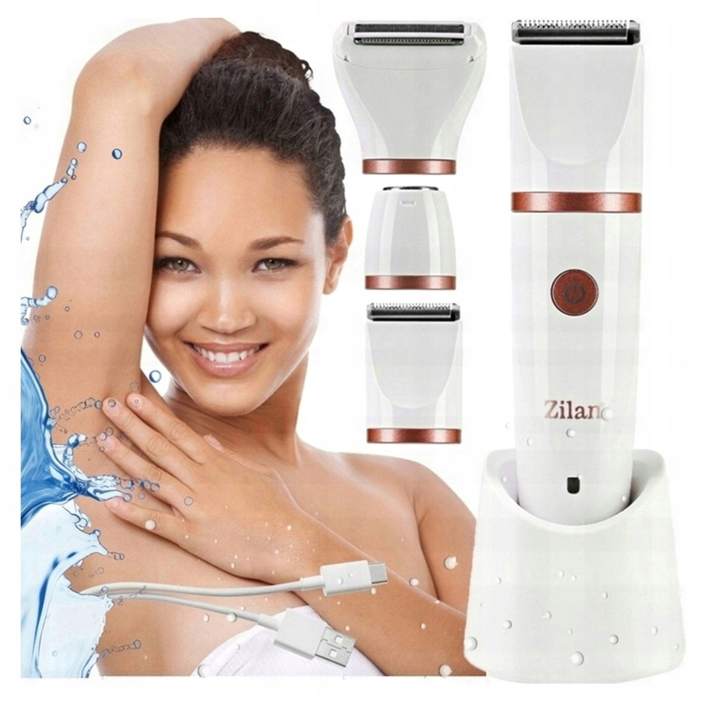 Kobieta z golarką i nasadkami, z wodą i kablem.