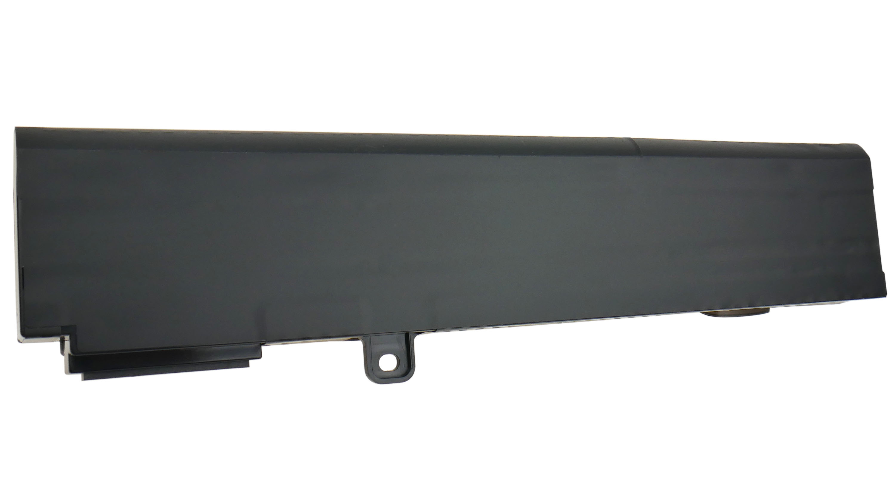 Czarna bateria do laptopa z złączami i otworem montażowym.