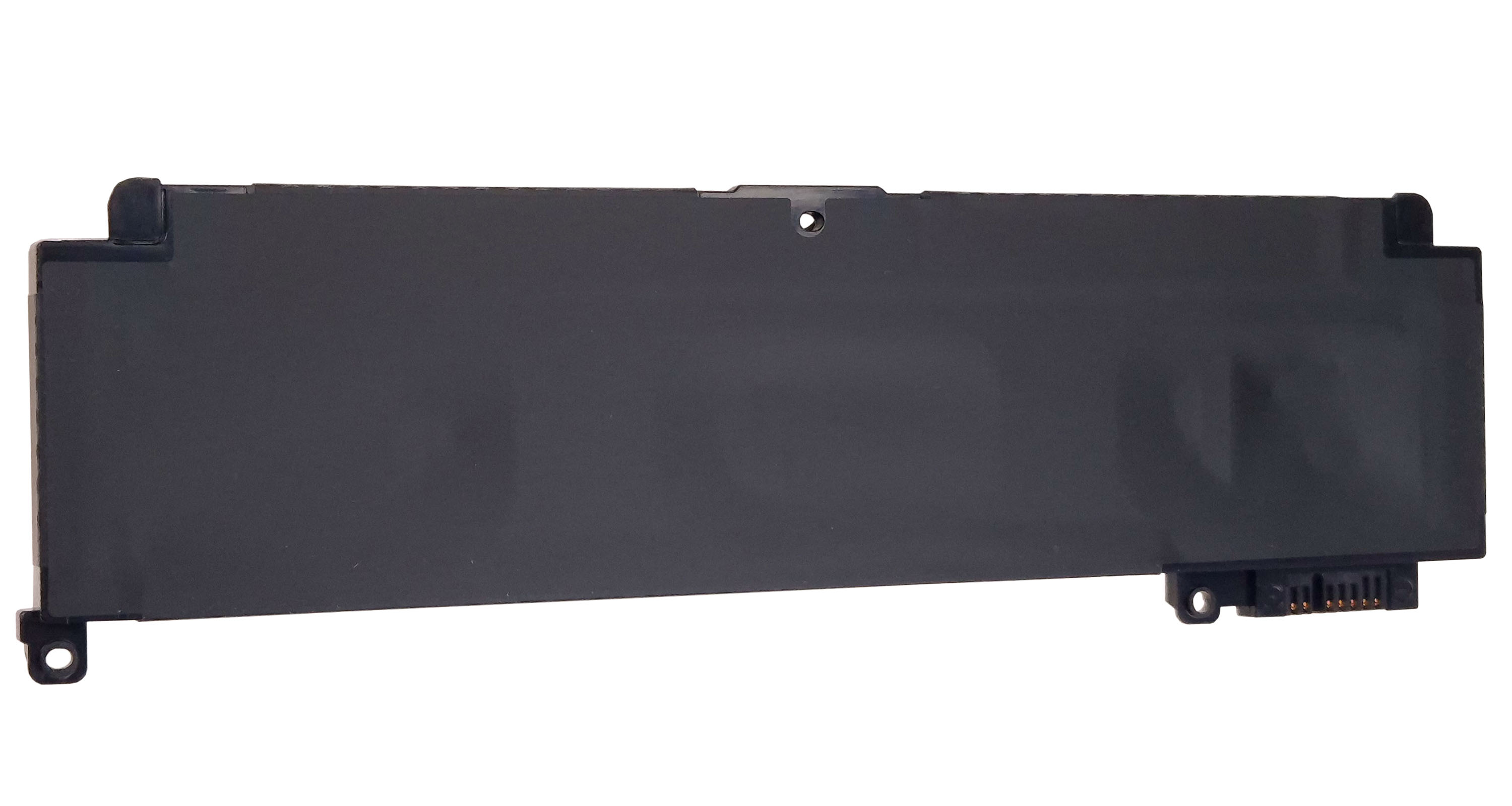 Czarna bateria do laptopa ze złączem, na białym tle.