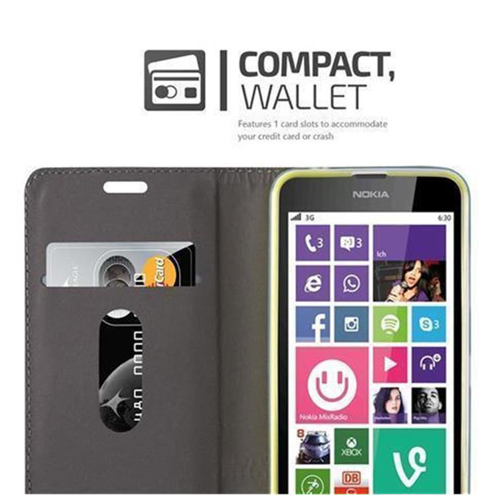 Custodia a portafoglio grigia con slot per carte e smartphone Nokia.
