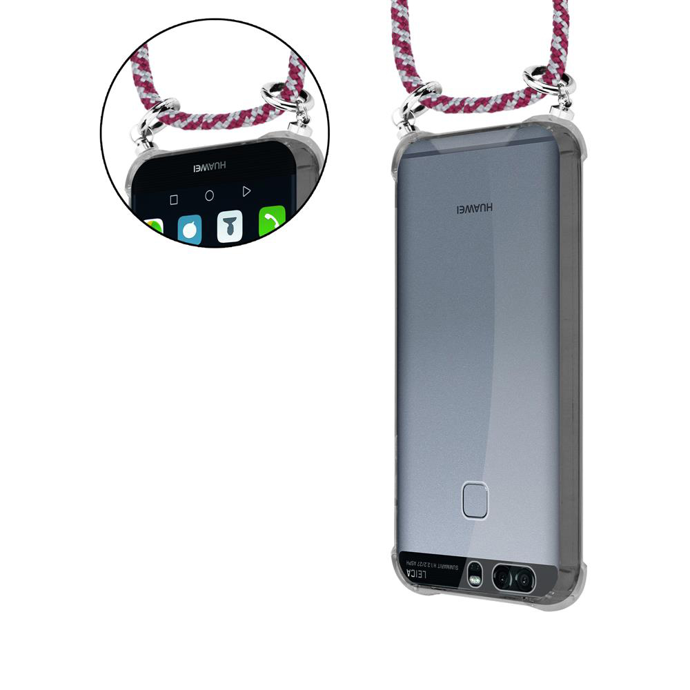 Ein Huawei-Smartphone in einer durchsichtigen Hülle mit einem Band.