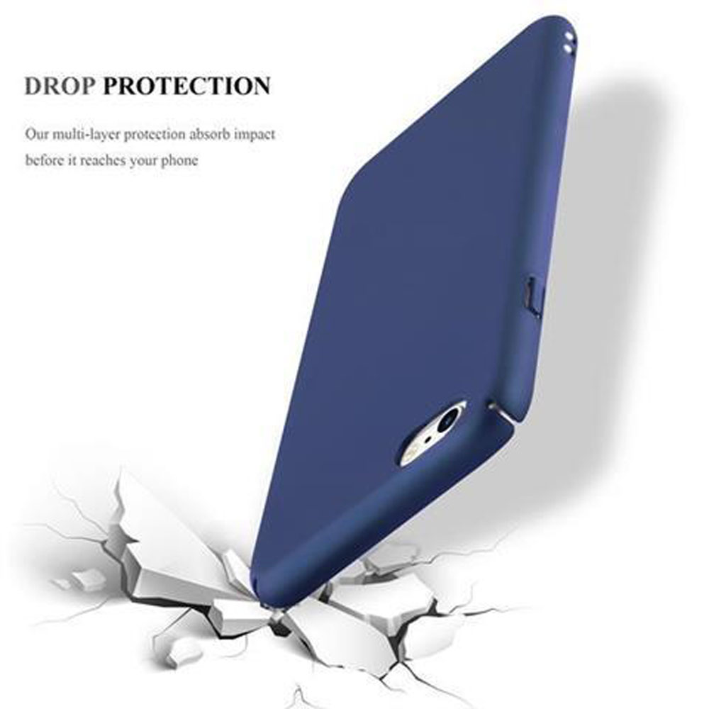 Cover blu per telefono che cade su terreno crepato.