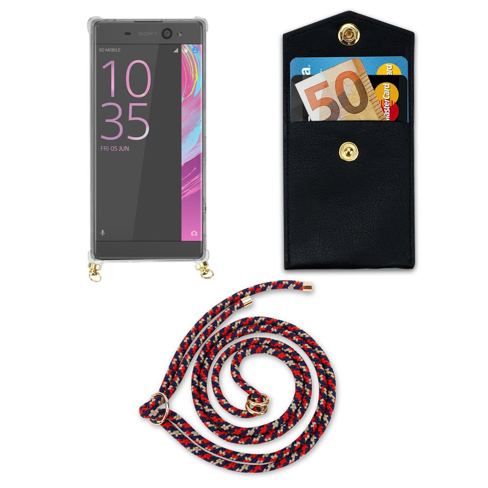 Ein Smartphone mit einer Brieftasche, Euro und einem Band.