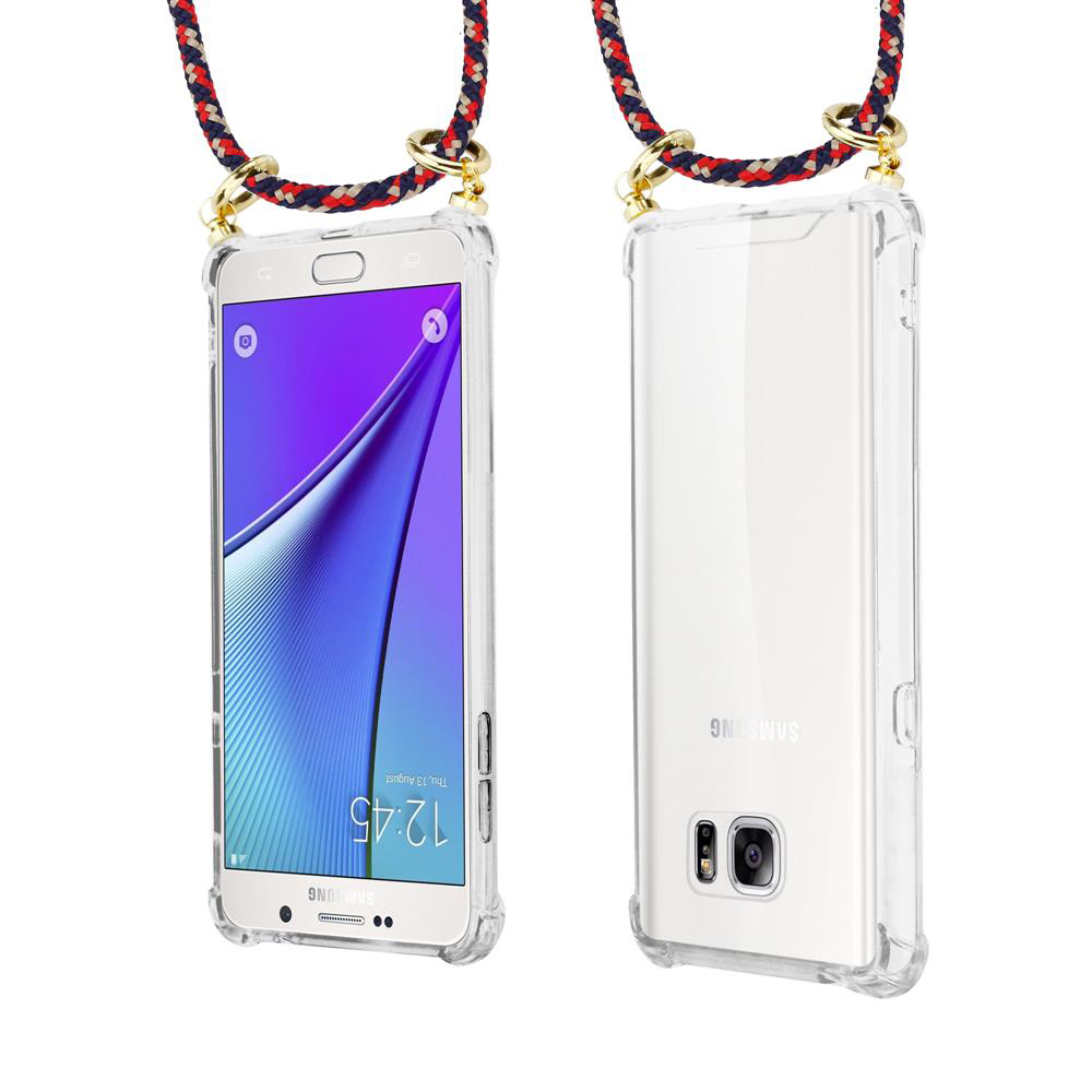 Due smartphone in custodie trasparenti con laccetti. Fronte mostra orologio.