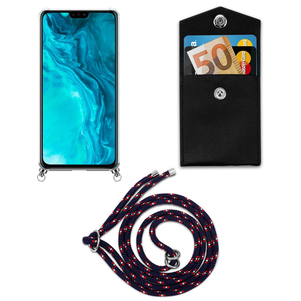 Uno smartphone, una custodia nera con 50 euro e carta, e un laccio.