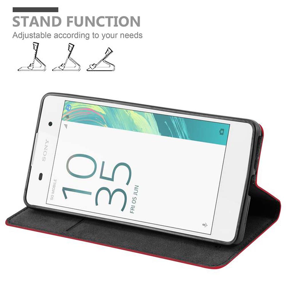 Ein Smartphone in einer roten Hülle mit Standfunktion. Die Uhrzeit ist 10:35.
