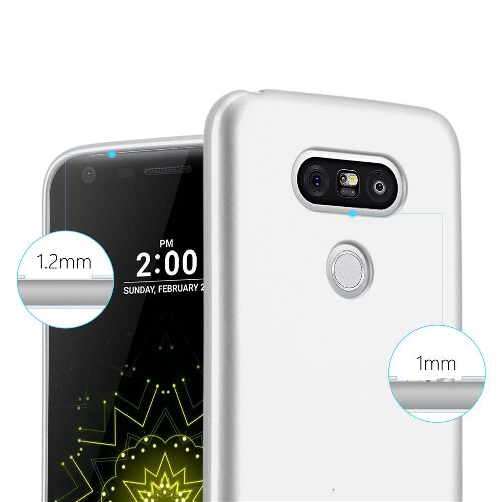 Ein weißes Smartphone mit Hülle, zeigt 2:00 Uhr und 1,2mm/1mm Dicke.