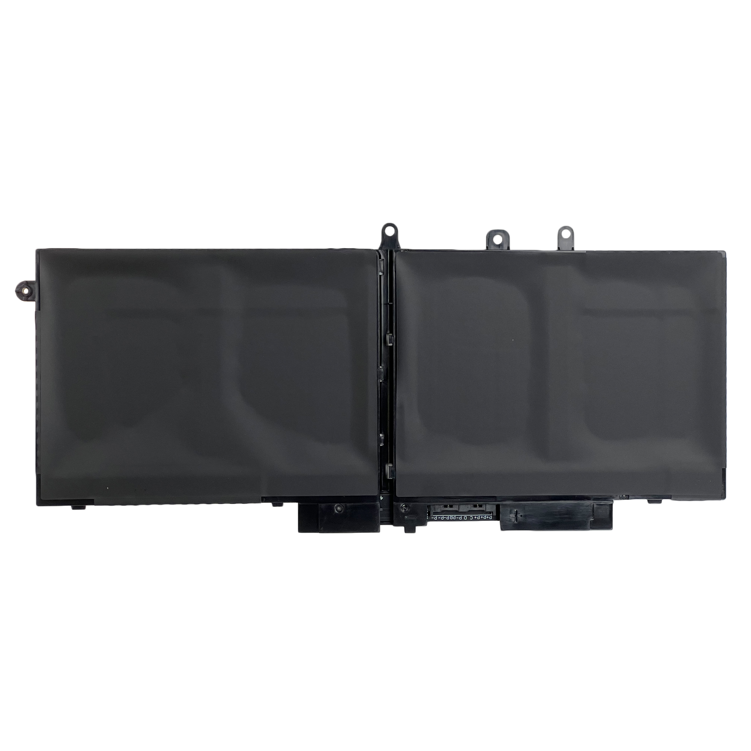 Czarna, dwusegmentowa bateria do laptopa z widocznymi złączami.