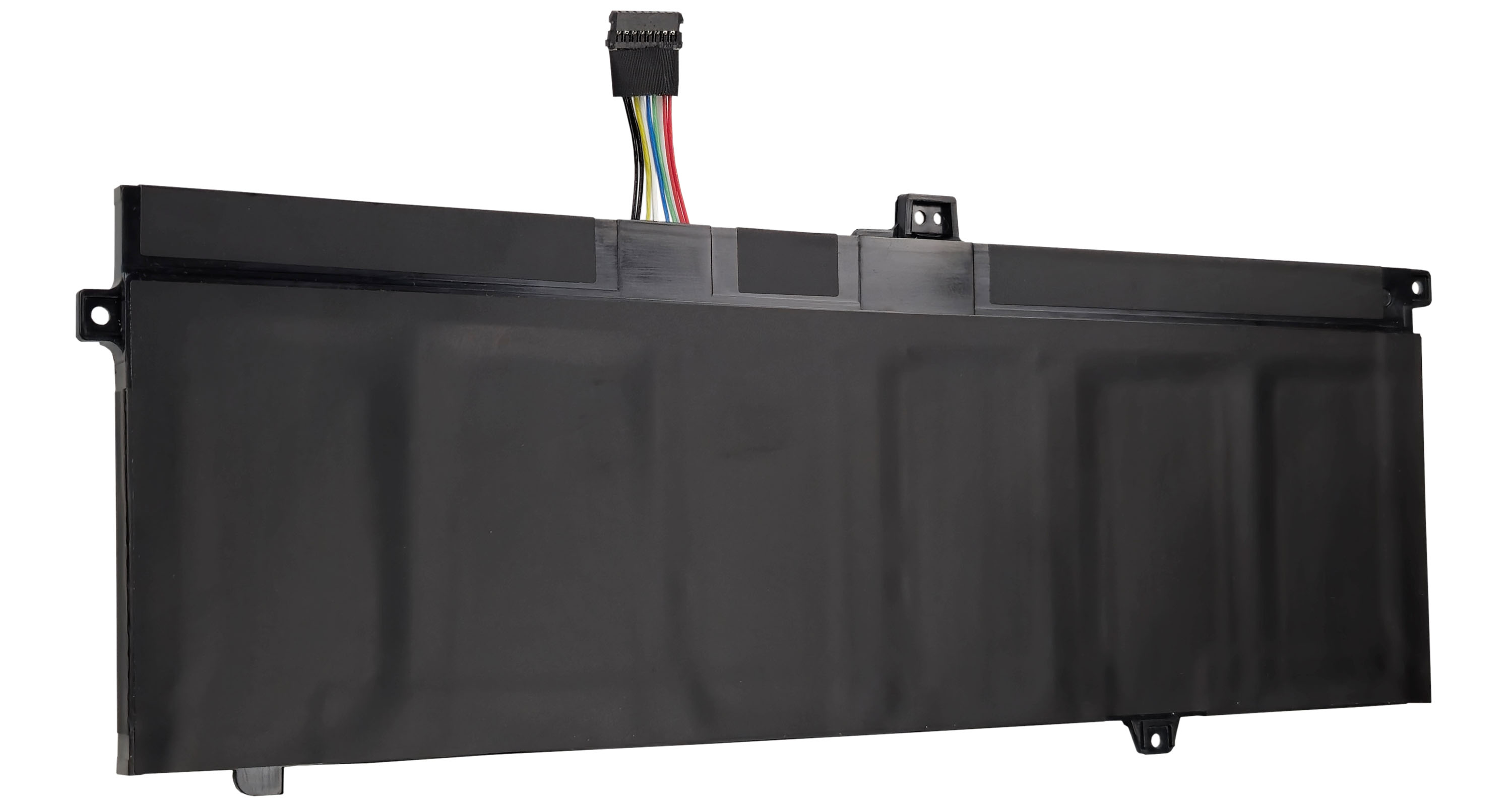 Czarna bateria z kolorowymi przewodami i złączem.