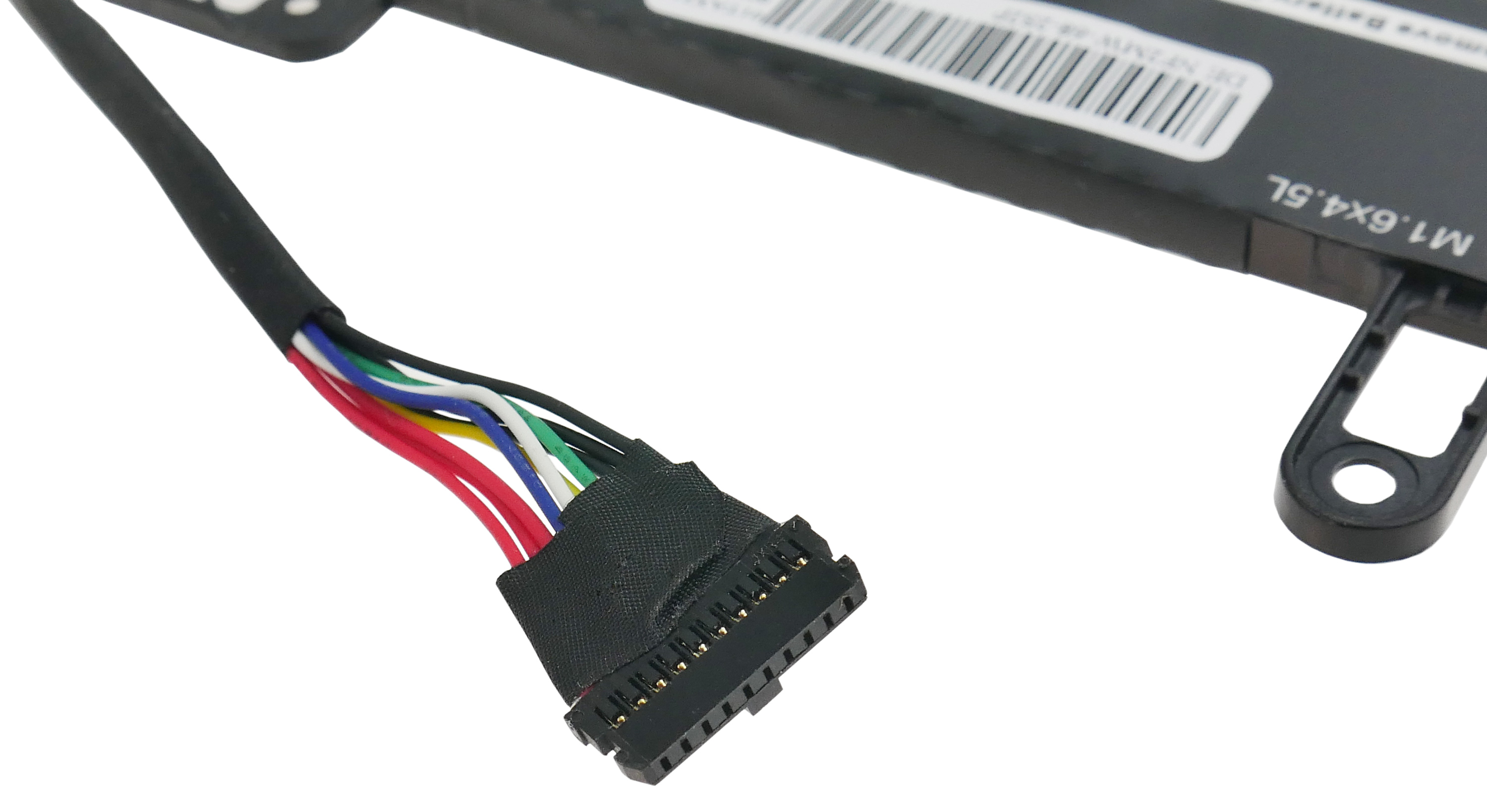 Bateria laptopa z kablem połączeniowym z kolorowymi przewodami.