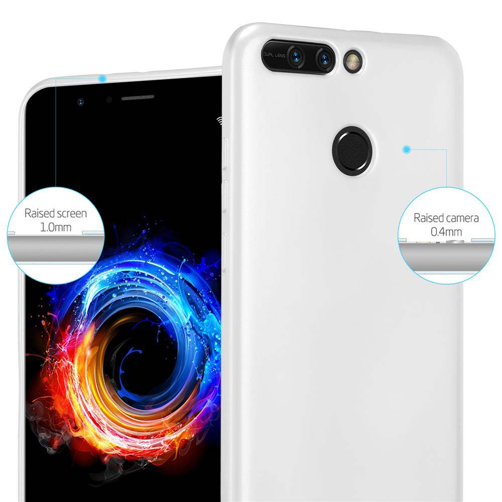 Uno smartphone bianco con doppia fotocamera e sfondo.
