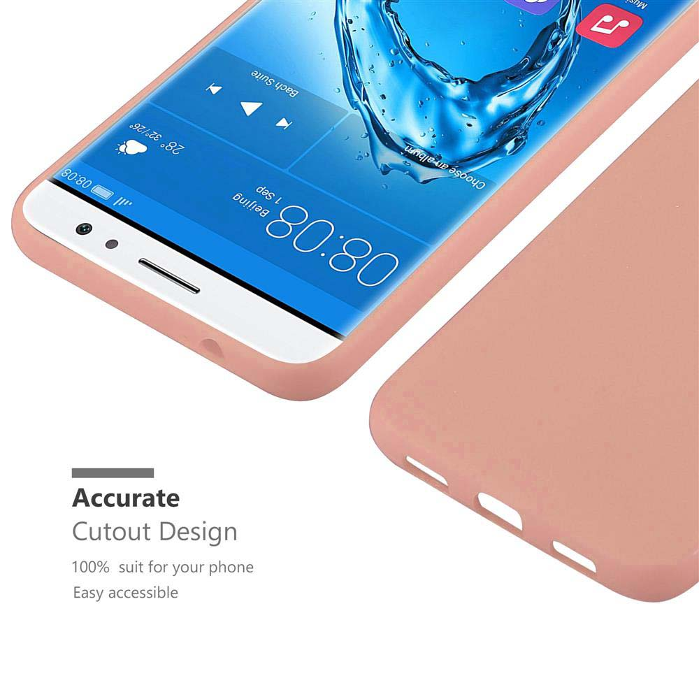 Una custodia rosa per telefono giace accanto a uno smartphone con schermo blu che mostra l'ora.