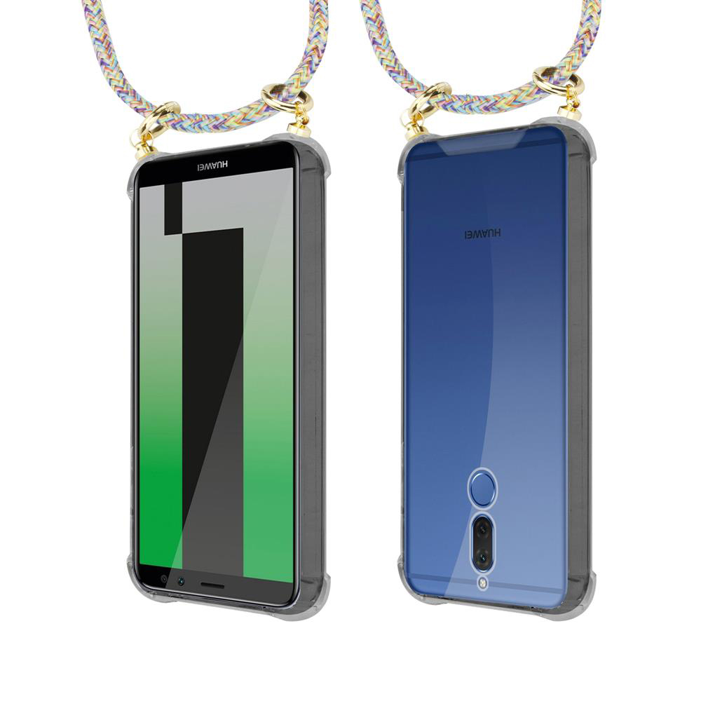 Due telefoni Huawei in custodie con cordini, vista frontale e posteriore.