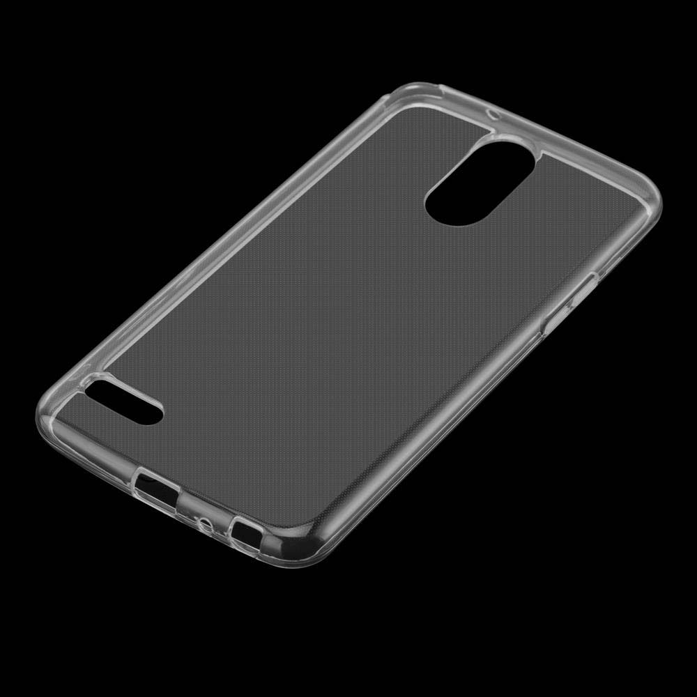 Custodia trasparente per telefono con ritagli per fotocamera e porte.