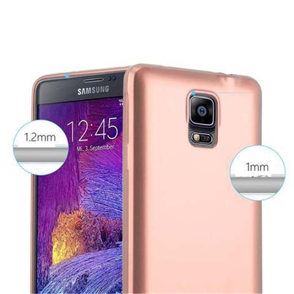 Ein roségoldenes Handy mit Schutzhülle, Display zeigt 12:45 Uhr.