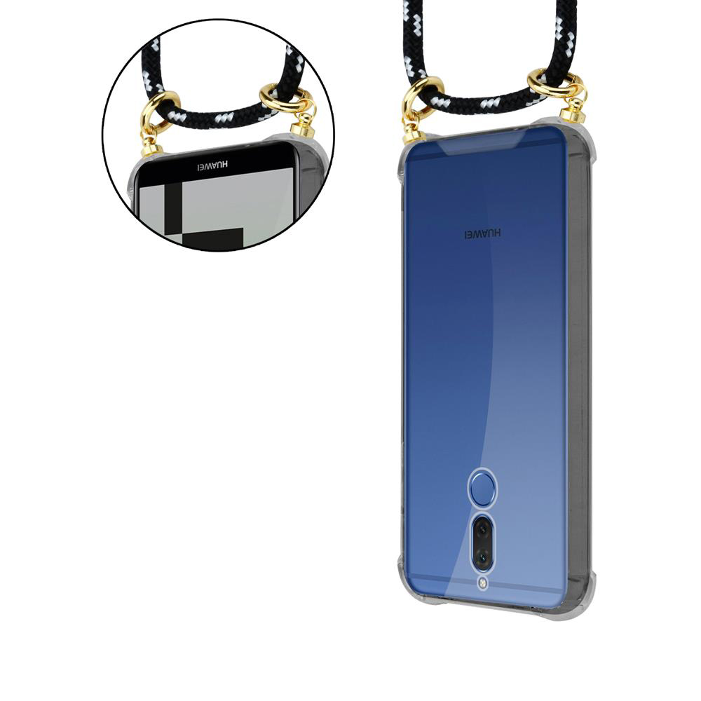 Due telefoni Huawei in custodie trasparenti con cordini bianchi e neri.