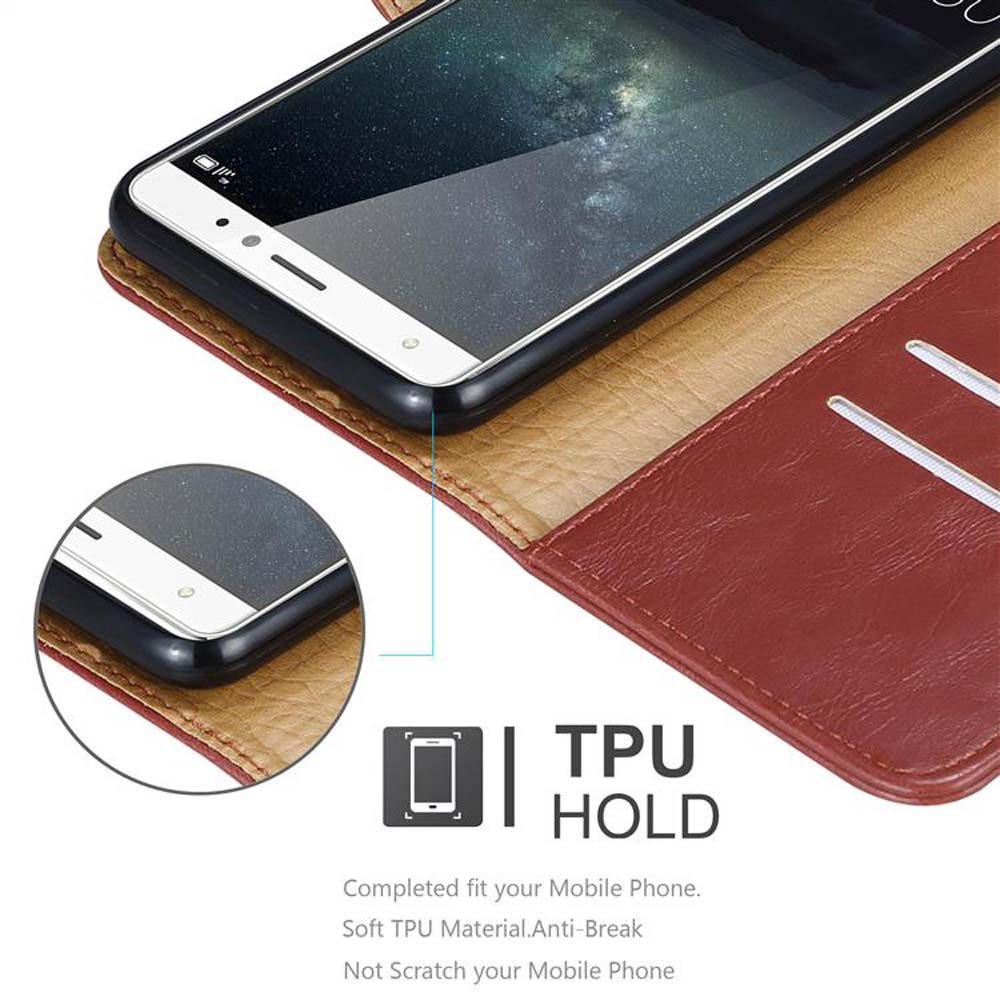 Un telefono cellulare in una custodia rossa con supporto in TPU.
