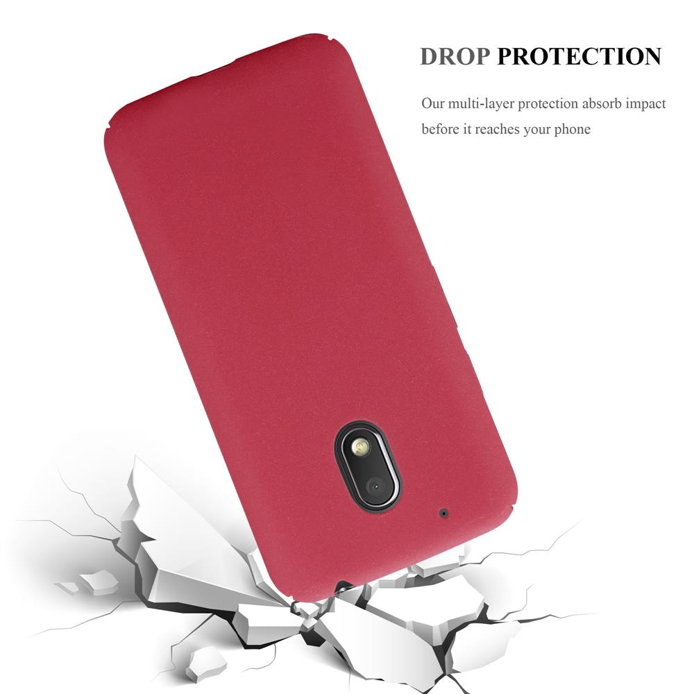 Cover rossa per telefono cade su terreno crepato. "PROTEZIONE ANTICADUTA".