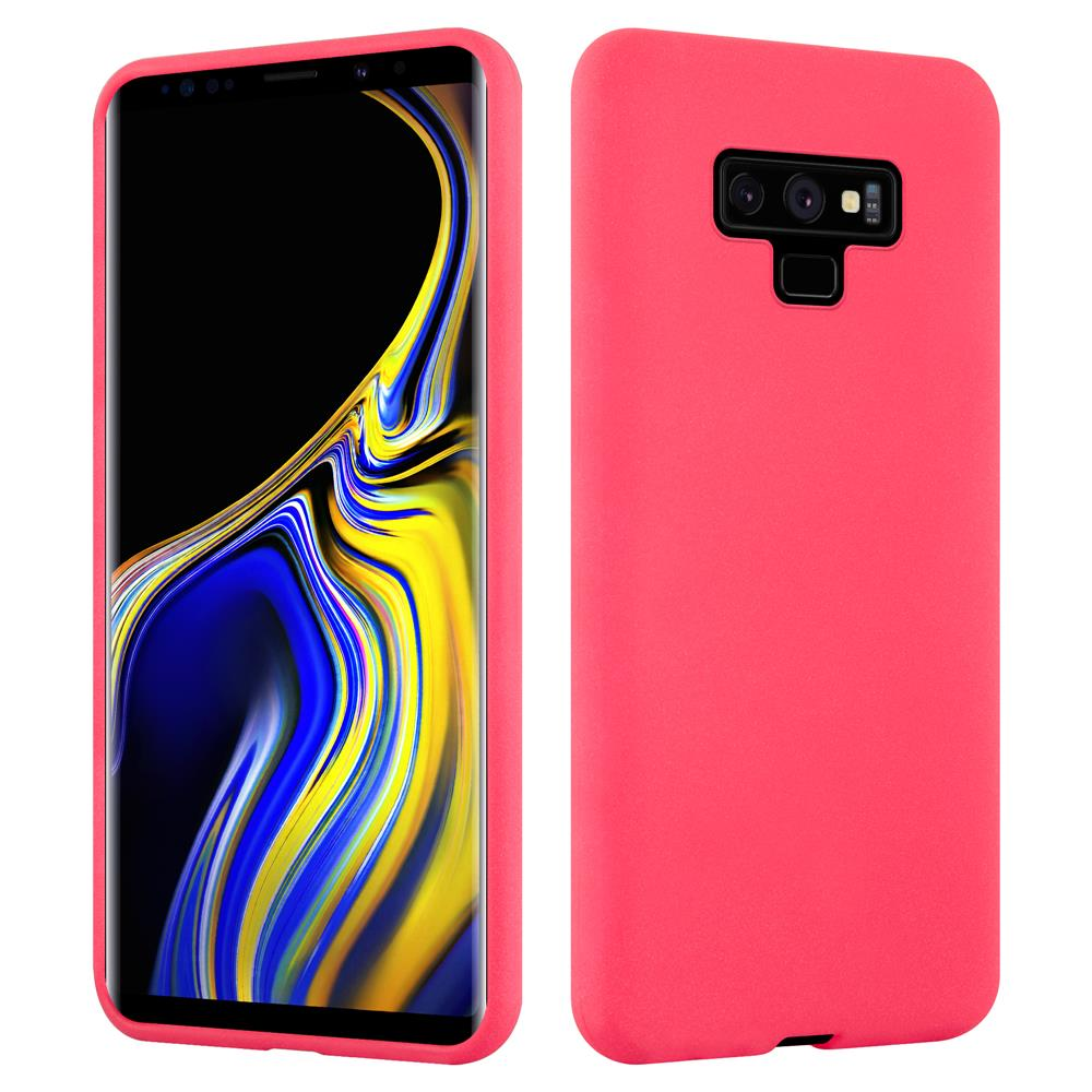 Una cover rosa per telefono, davanti uno smartphone, dietro vuota.