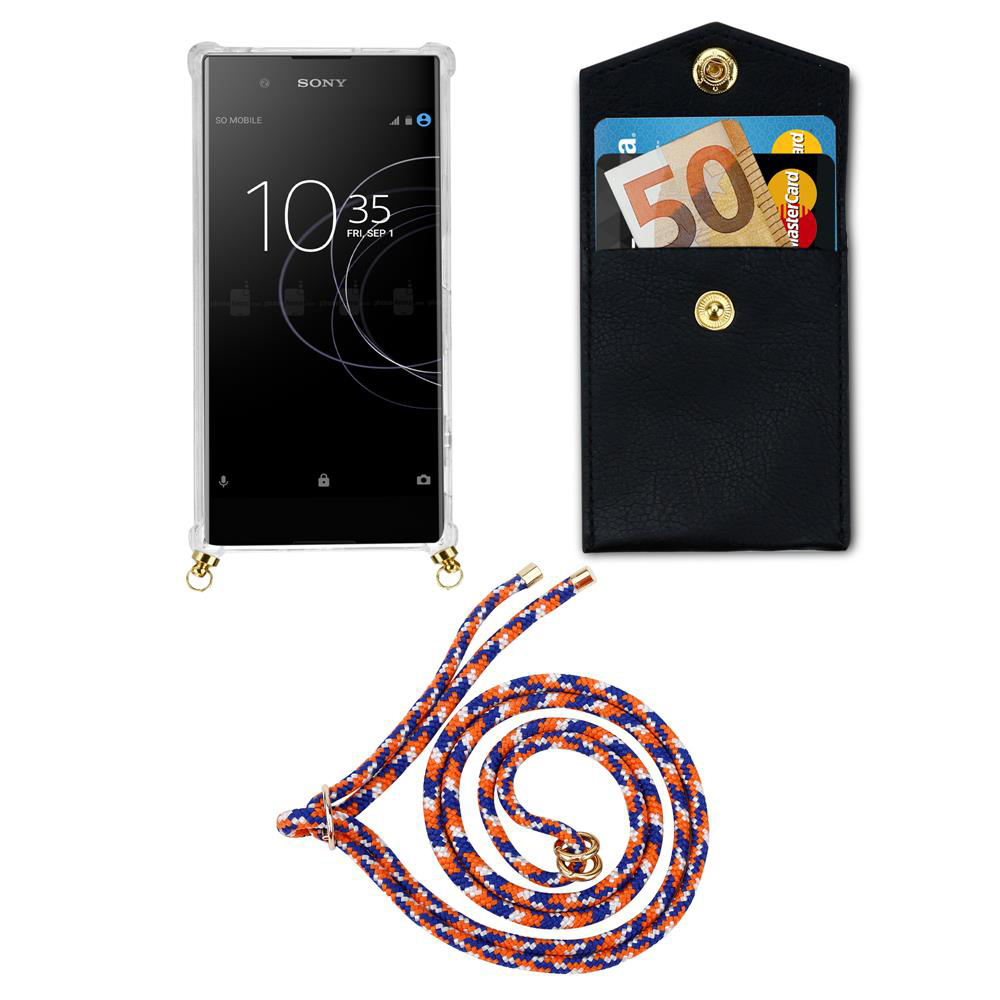 Sony Handyhülle mit Kordel, Kartenetui mit Euroschein und Karten.