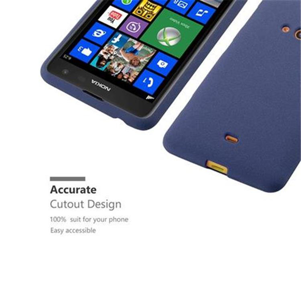 Un Nokia azul con interfaz de mosaicos y una funda azul al lado.