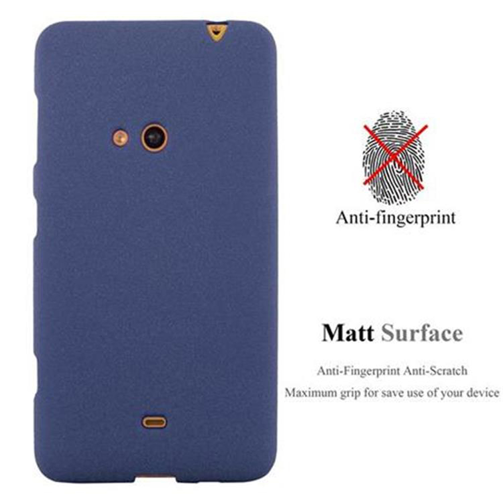 Funda azul para teléfono con recorte de cámara e icono de huella.