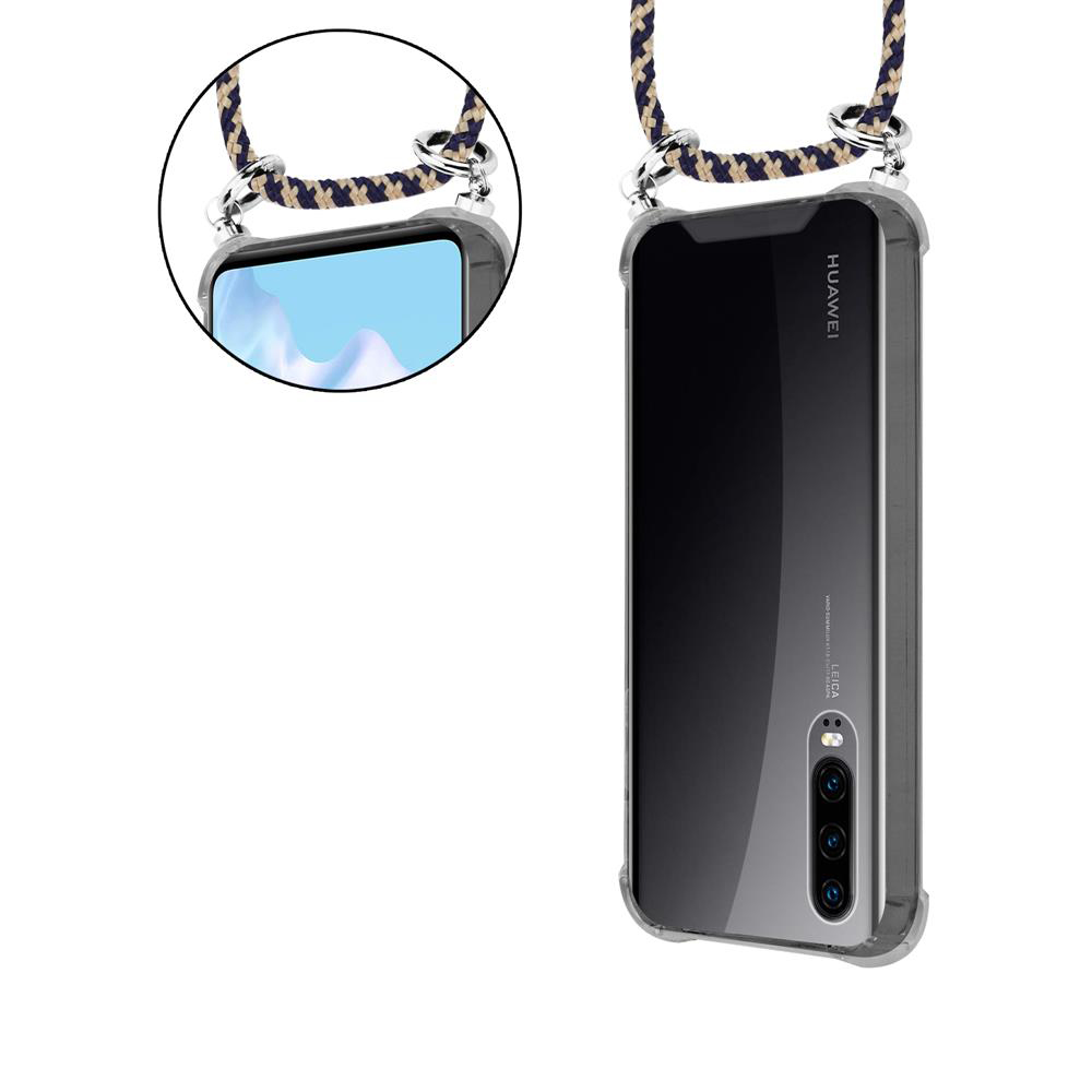 Due telefoni Huawei in custodie trasparenti con cordini, sfondo bianco.