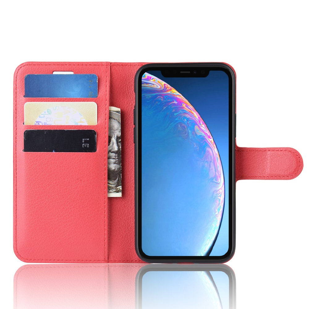 Custodia in pelle rossa per iPhone con slot per carte e banconota.