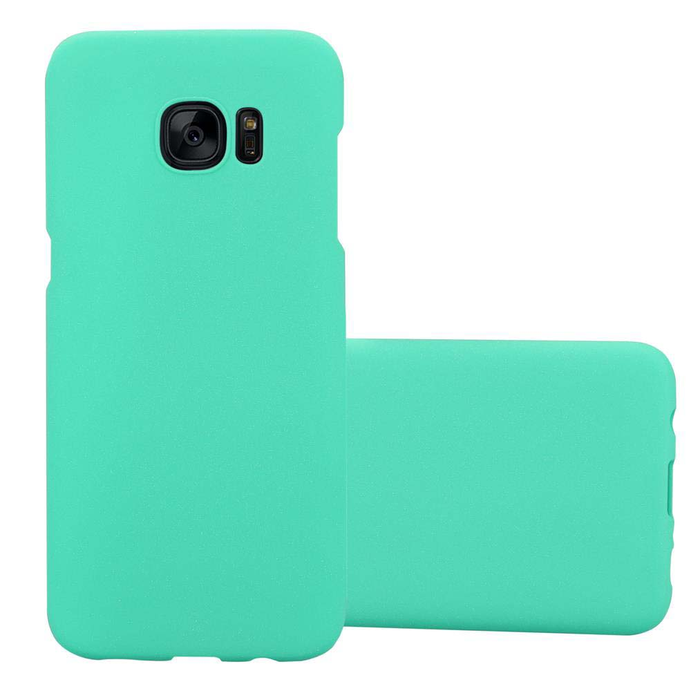 Dos fundas de teléfono color verde azulado una al lado de otra.