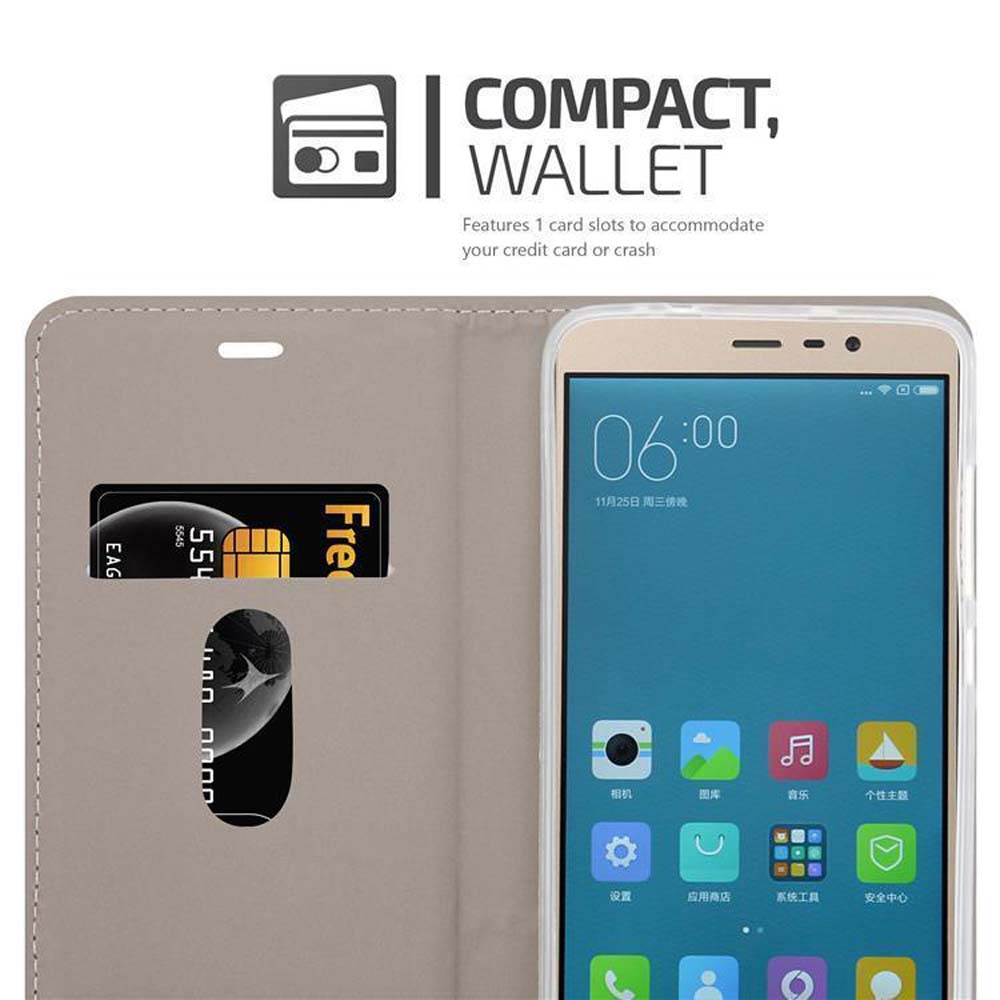 Eine Brieftasche mit Kartenschlitz und einem Smartphone, das 06:00 Uhr anzeigt.