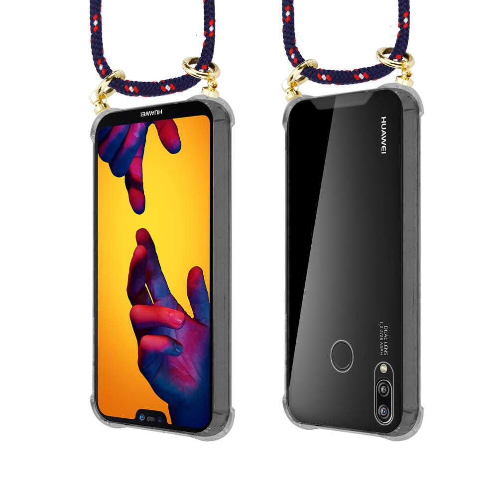 Due telefoni Huawei con cordino. Uno mostra mani colorate, l'altro è nero.