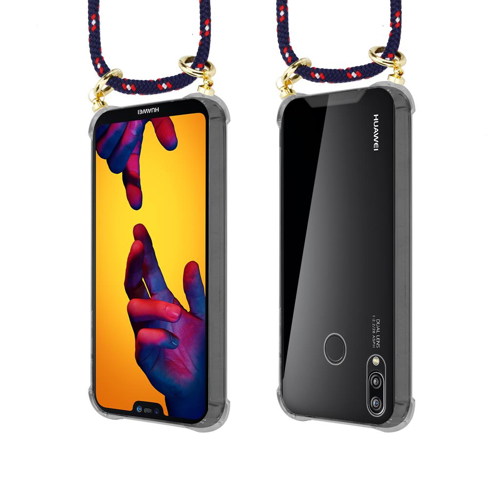 Due telefoni Huawei con cordini, uno mostra mani colorate, l'altro è nero.