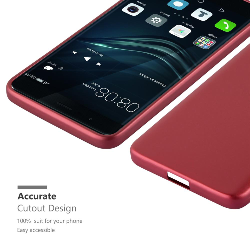 Cover rossa per telefono accanto a uno smartphone che mostra le 08:08. Testo sul design.