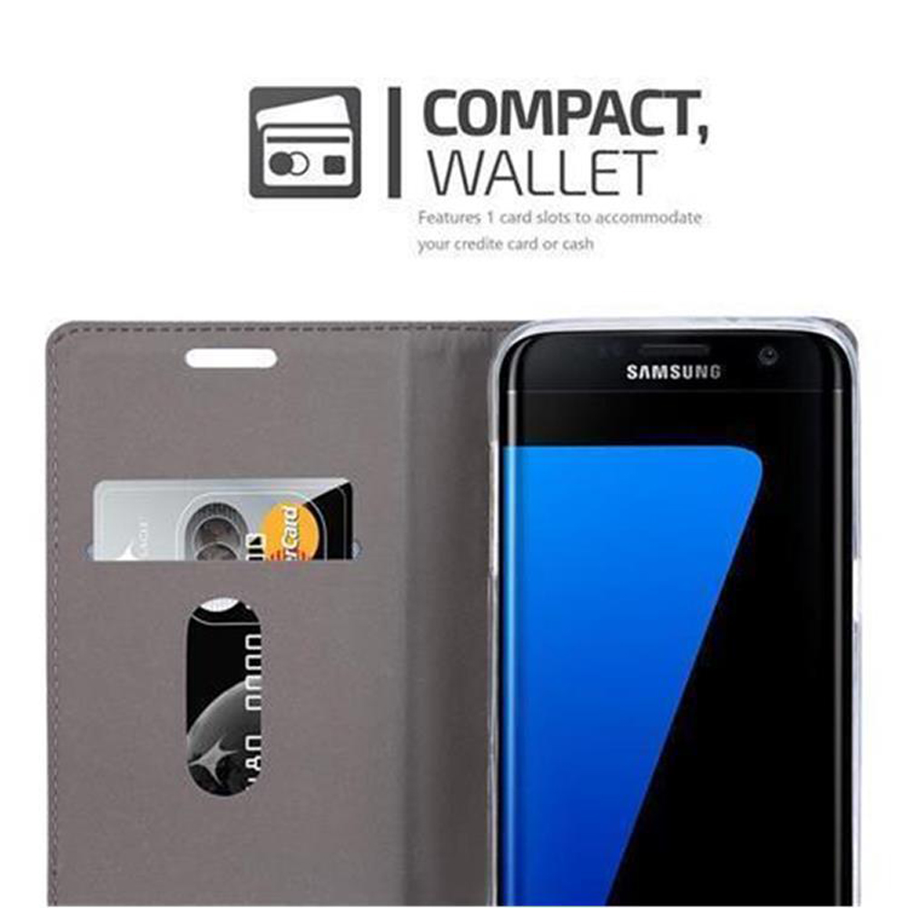 Custodia a portafoglio grigia per Samsung S7 con slot per carte e una carta.