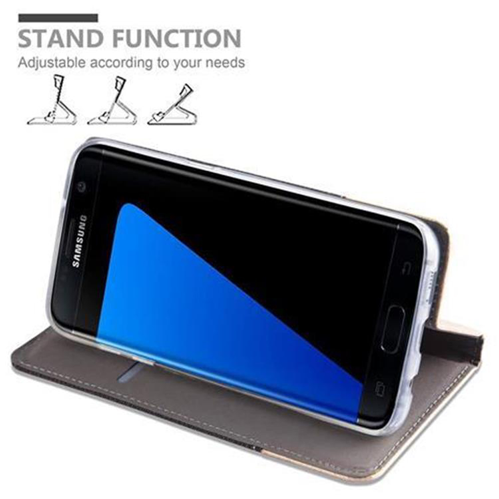 Uno smartphone Samsung in una custodia grigia a flip.