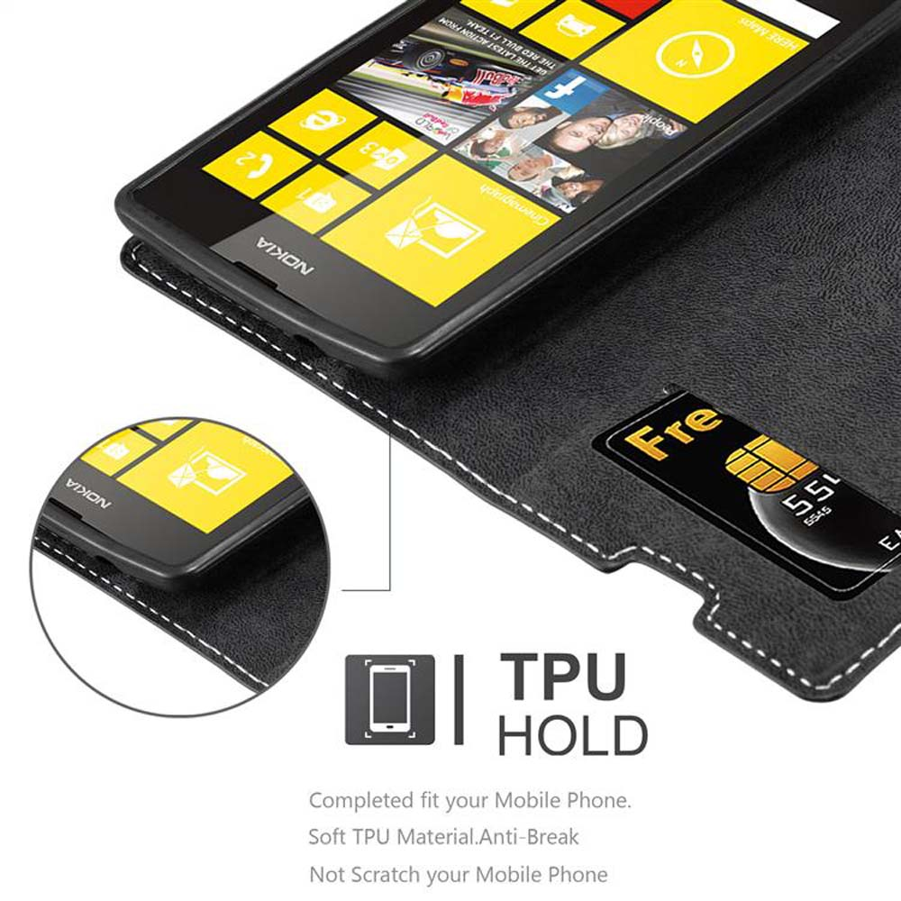 Un telefono Nokia nero in una custodia con tessere gialle. Una scheda SIM è visibile.