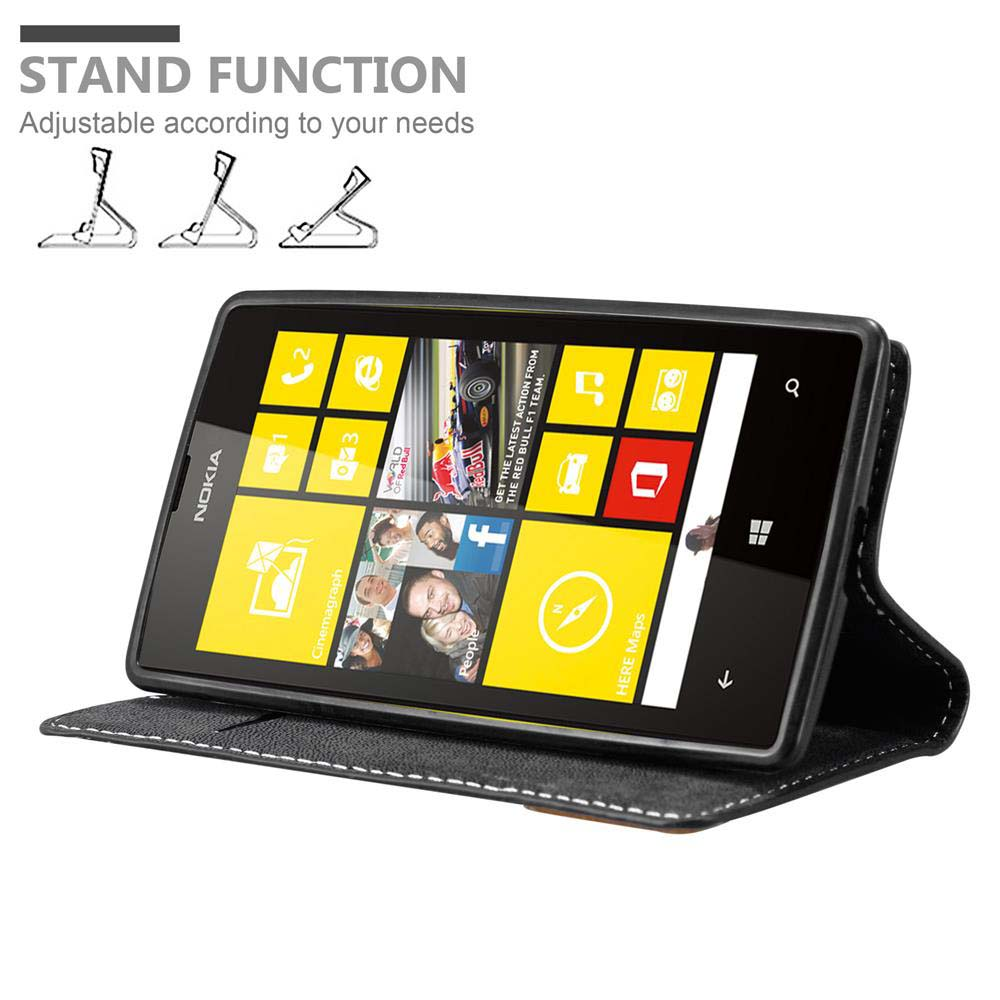 Smartphone Nokia in custodia di pelle nera con funzione stand.