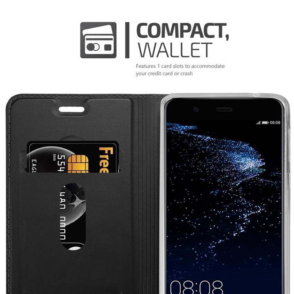 Ein schwarzes Wallet-Etui mit Smartphone und Kartenfächern.